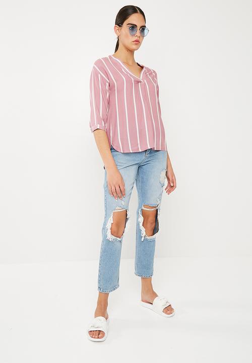 Superbalist - V-neck shirt - pink & white 