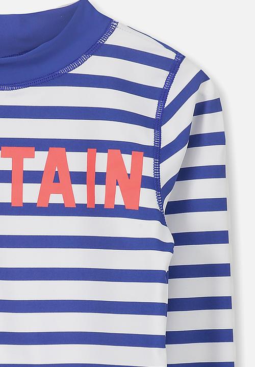 Cotton On - Fraser long sleeve rash vest - blue & white