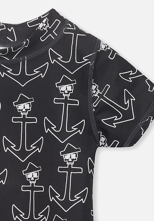 Cotton On - Finley short sleeve rash vest - black & white 