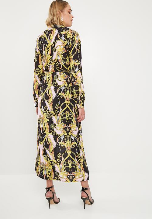Missguided - Chain print maxi kimono - pink & yellow