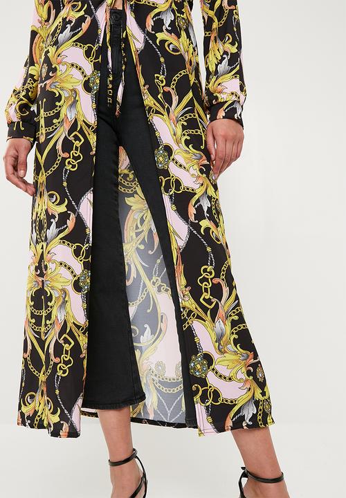 Missguided - Chain print maxi kimono - pink & yellow