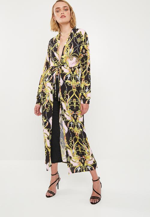 Missguided - Chain print maxi kimono - pink & yellow