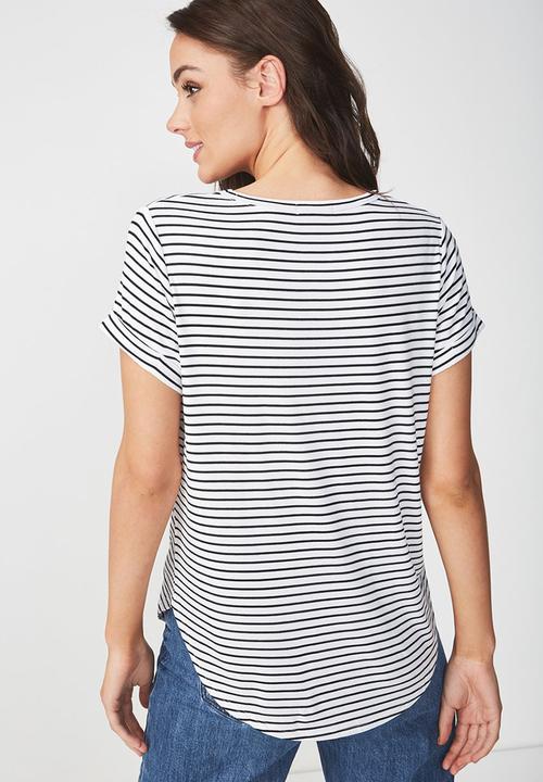 Cotton On - Karly summer short sleeve v neck top - black & white 