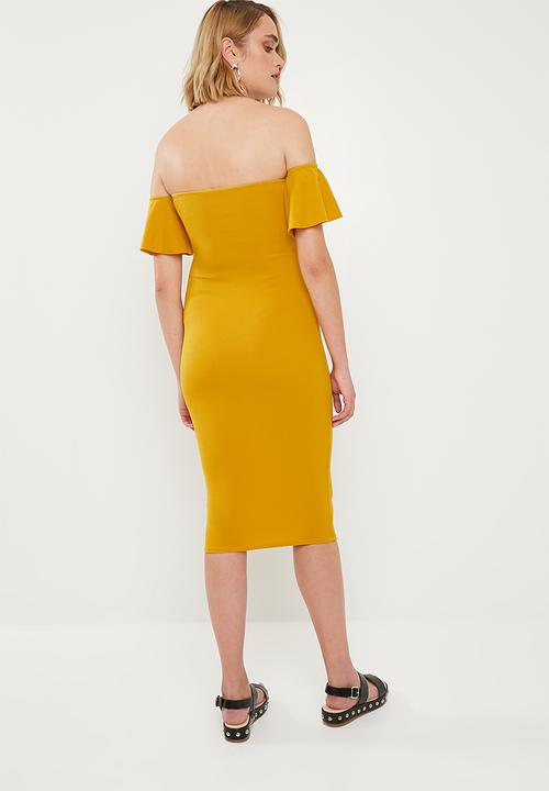 Missguided - Stretch crepe bardot cut out tie front - mustard
