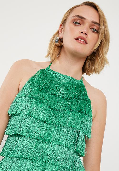 Missguided - Fringe 90s neck playsuit - green