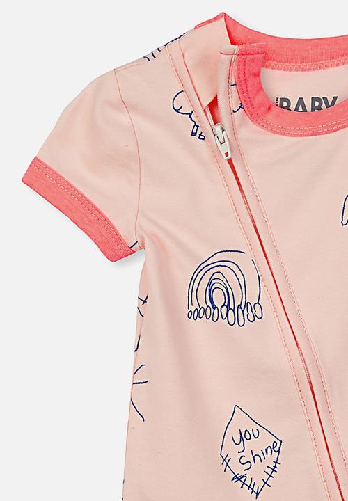 Cotton On - Mini short sleeve zip through romper - peach