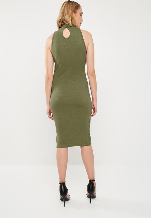 Missguided - High neck bust cup bodycon midi dress - olive