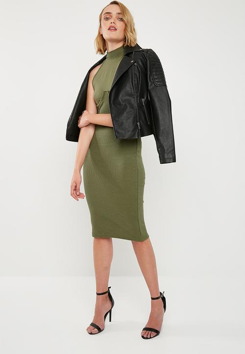 Missguided - High neck bust cup bodycon midi dress - olive