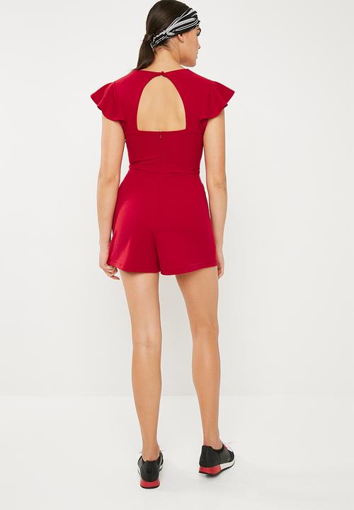 Superbalist - Flutter sleeve formal playsuit - red