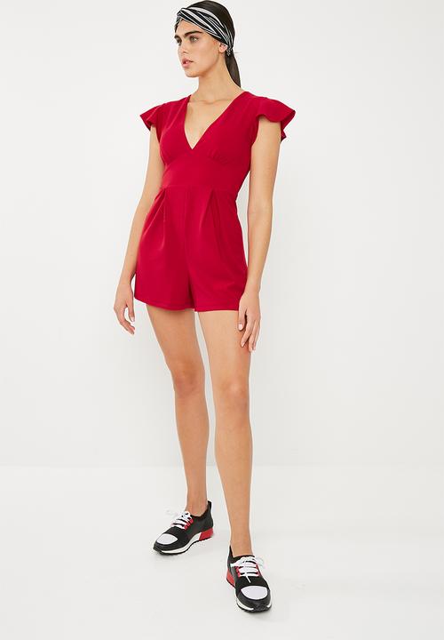 Superbalist - Flutter sleeve formal playsuit - red