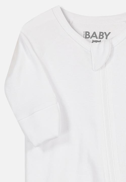Cotton On - New born long sleeve zip through romper -  white