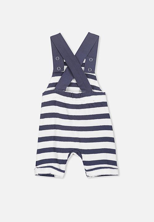 Cotton On - Timmy short leg all in one  - navy & white stripe