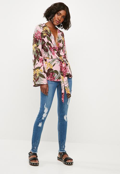 Missguided - Drape front plunge blouse tropical - multi