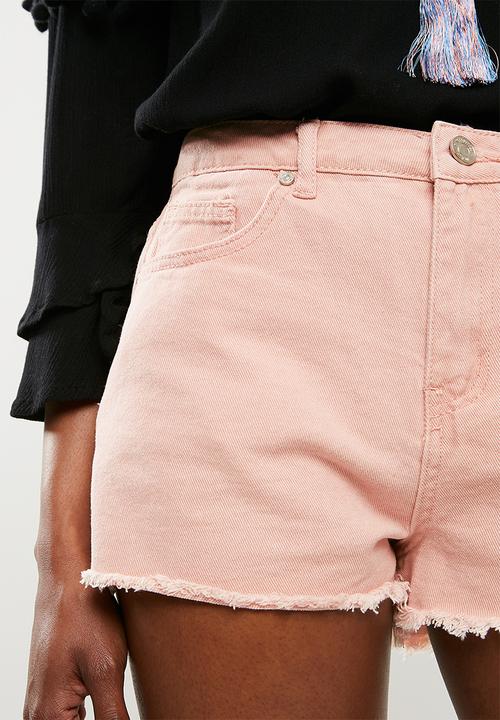 Missguided - High waisted extreme fray hem denim short - pink 