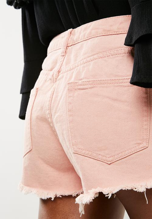 Missguided - High waisted extreme fray hem denim short - pink 