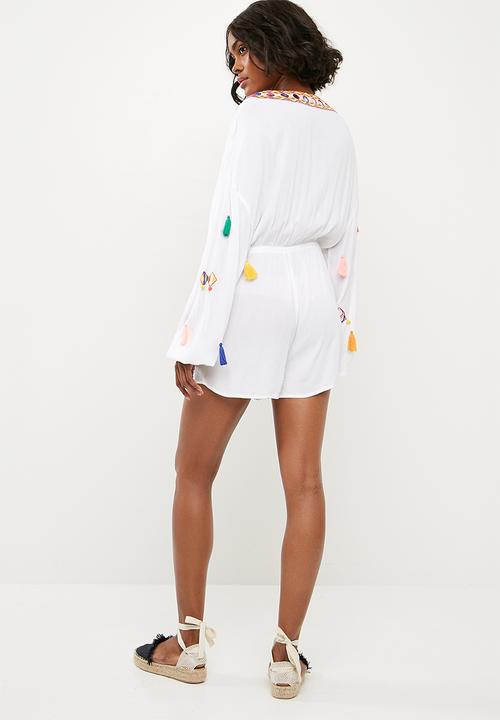 Missguided - Multi tassel mirror playsuit - white 