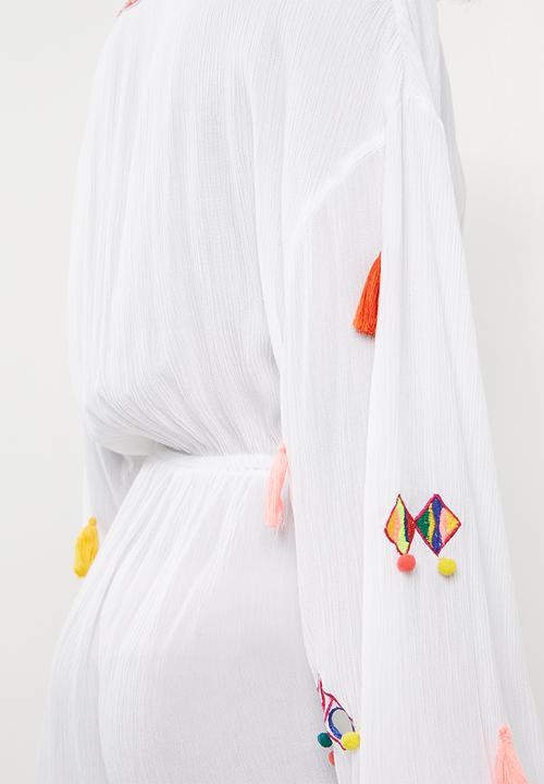 Missguided - Multi tassel mirror playsuit - white 