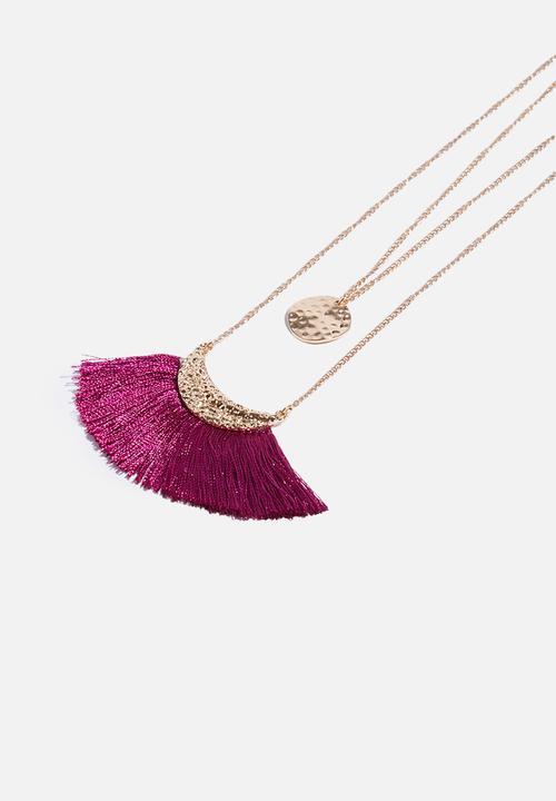 Superbalist - Tassel layered necklace - purple & gold