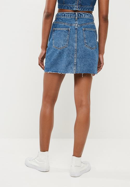 Missguided - Fray contrast panel skirt - blue 