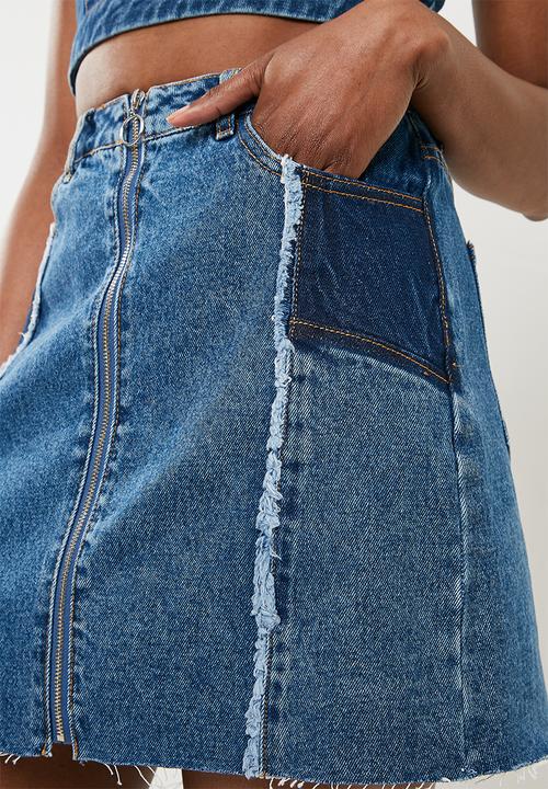 Missguided - Fray contrast panel skirt - blue 