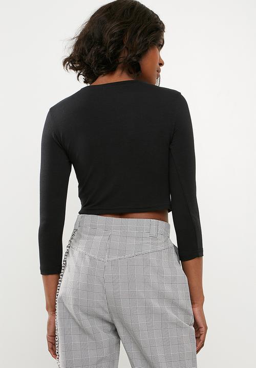 Missguided - Button front long sleeve crop top - black 