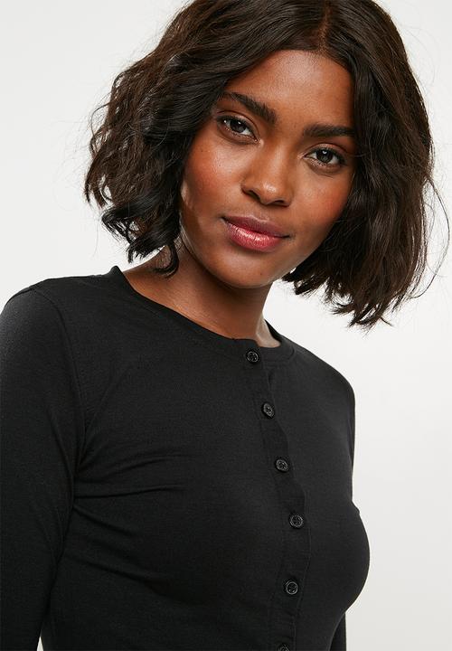 Missguided - Button front long sleeve crop top - black 