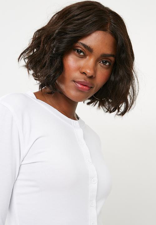Missguided - Button front long sleeve crop top - white