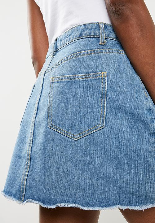 Missguided - Ripped denim mini skirt - blue