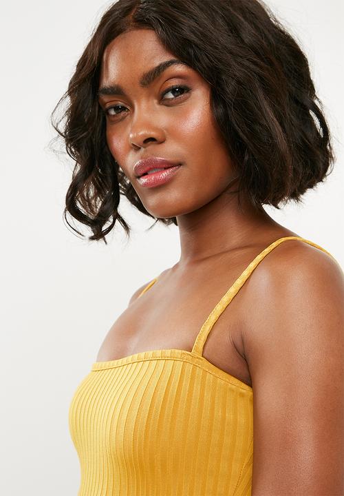 Missguided - Strappy square neck bodysuit - yellow 