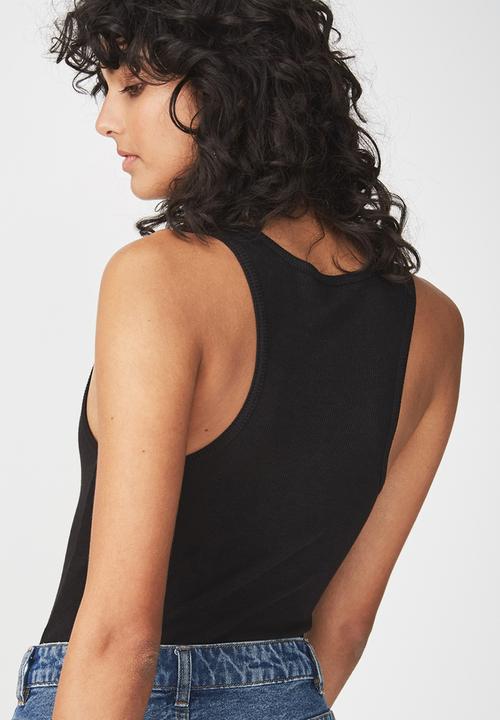 Cotton On - Abbie summer henley scoop sleeveless bodysuit - black