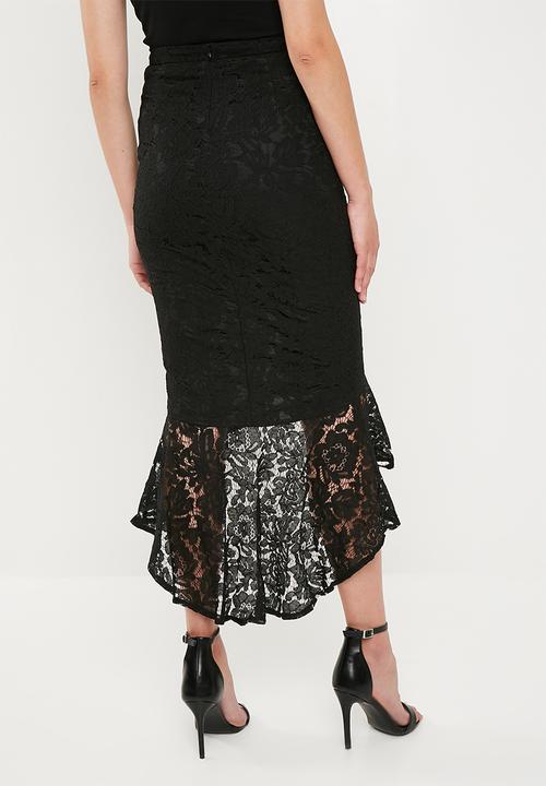 Missguided - Lace bodycon midi skirt - black