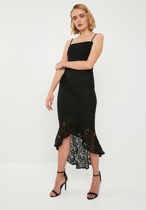 Missguided - Lace bodycon midi skirt - black