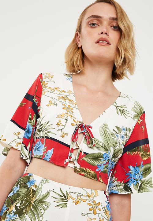 Missguided - Tie front floral top - multi