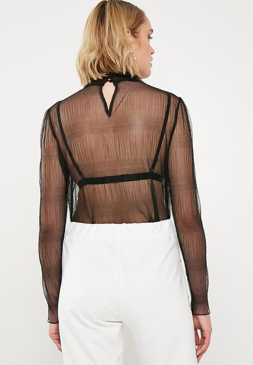 New Look - Mesh high neck blouse - black 