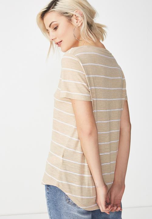 Cotton On - The deep V-neck - beige & white 