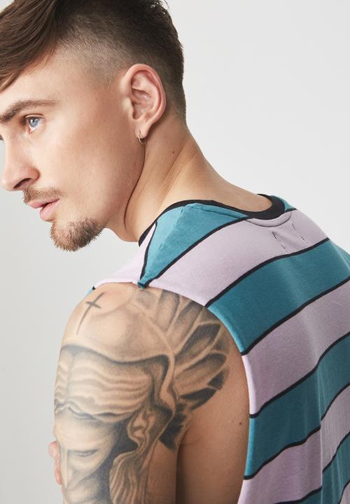 Cotton On - Tbar muscle tee - blue & pink 