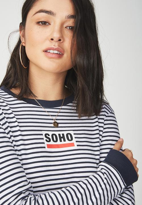 Cotton On - Tbar Tammy chopped graphic long sleeve tee - black & white 