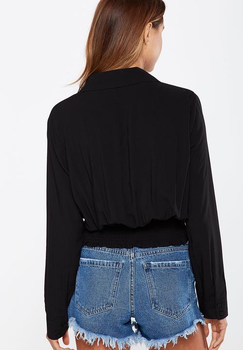 Cotton On - Suzie tie front top - black