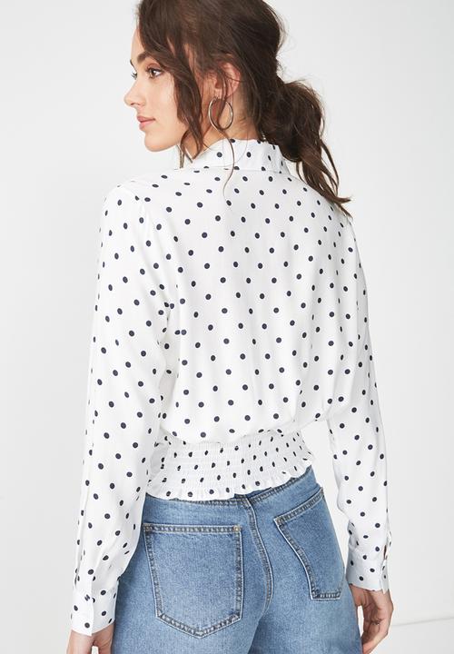 Cotton On - Suzie tie front top - white & black 