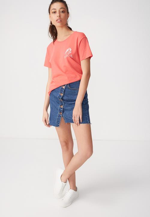 Cotton On - Tbar fox graphic T-shirt - coral