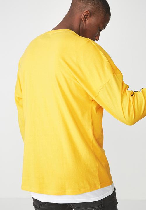 Cotton On - Drop shoulder long sleeve tee - yellow & black