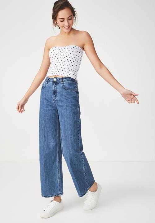 Cotton On - Rocky rouched front tube top - white & navy 