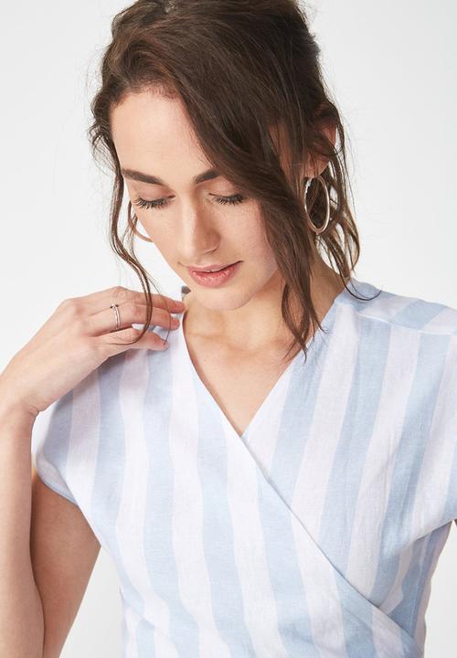 Cotton On - Jamie wrap top - white & blue