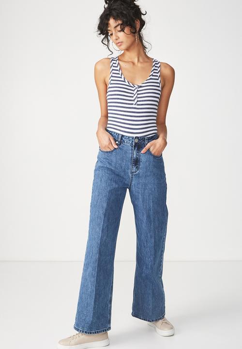 Cotton On - Abbie summer henley scoop sleeveless bodysuit - blue & white 