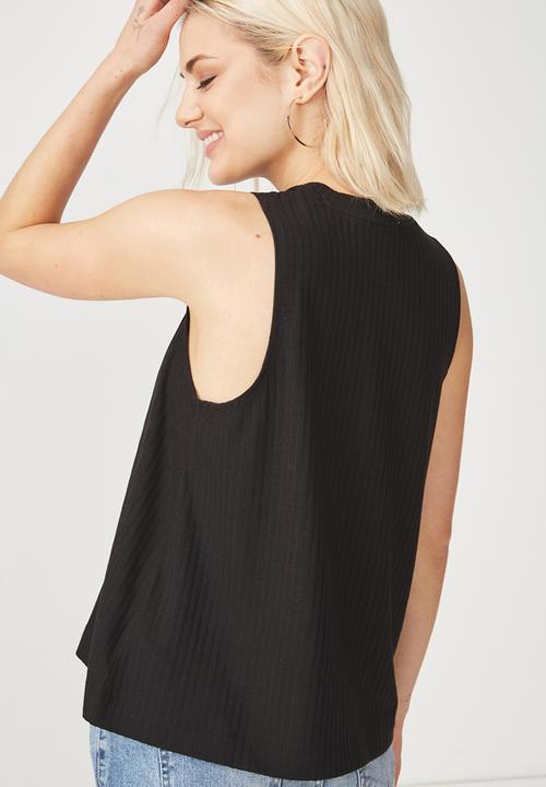 Cotton On - Whit high crew sleeveless tank - black