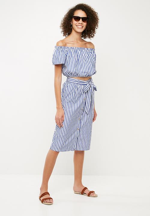 Superbalist - Paperbag pencil skirt - blue & white