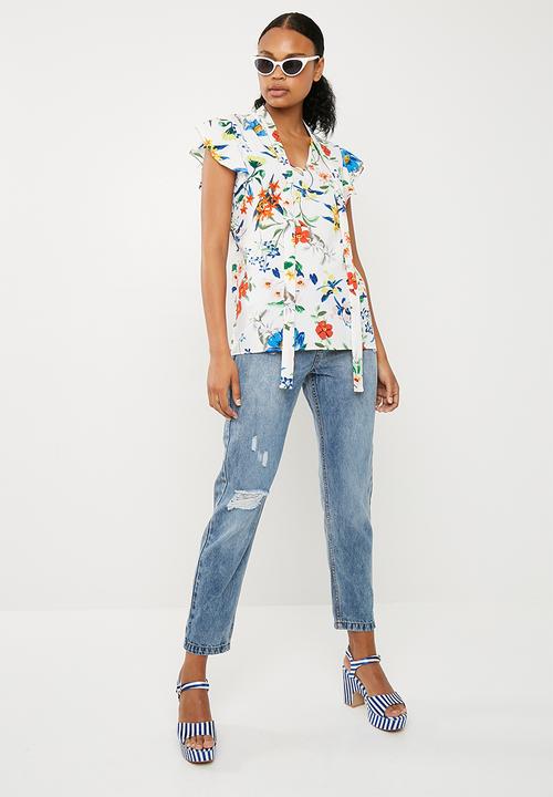 Superbalist - Ruffle sleeve key hole blouse - multi