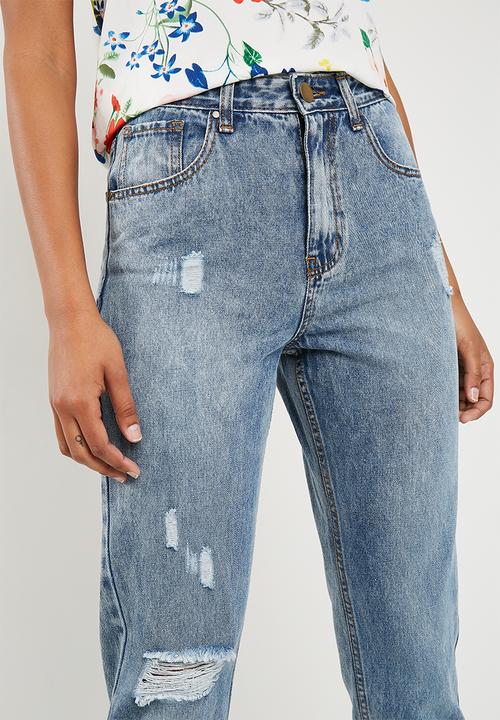 Superbalist - Rip & repair mom jeans - blue