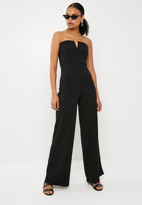 Missguided - V bar bandeau jumpsuit - black