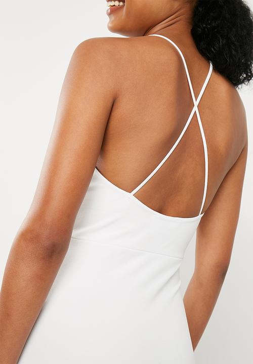 Missguided - Scuba 90s neck lace frill midi dress - white